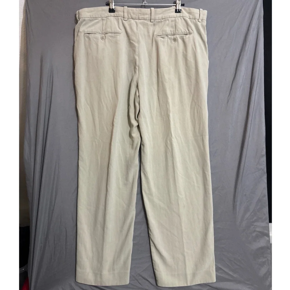 Tommy Bahama Mens 40x32 Silk Cotton Herringbone Flat Front Pants Khaki Beige